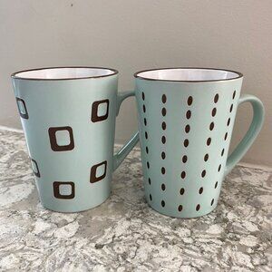 (Set of x2) Abbott Collection - Ceramic Mugs — Soft Mint Green Geometric Pattern